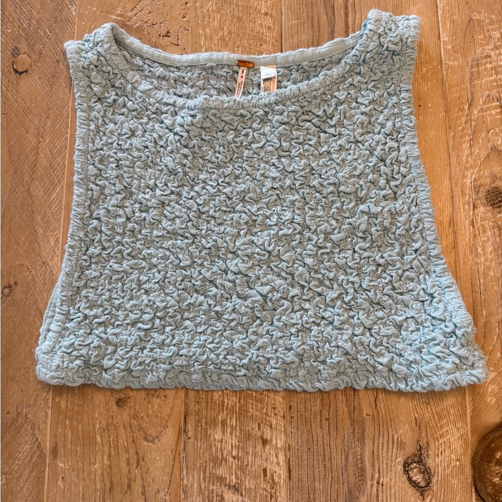 Free People Apple of My Eye Light Blue Textured Crop Tank Top - L